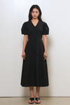 General Idea WOMAN V-Neck Puff Long Dress [BLACK]