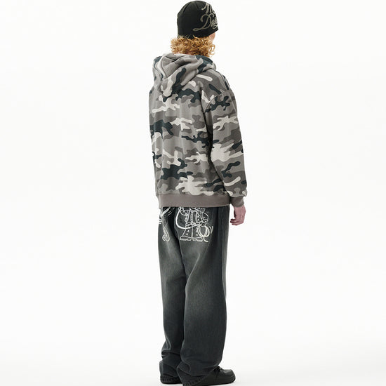 Mahagrid Camo Applique Zip Up Hoodie