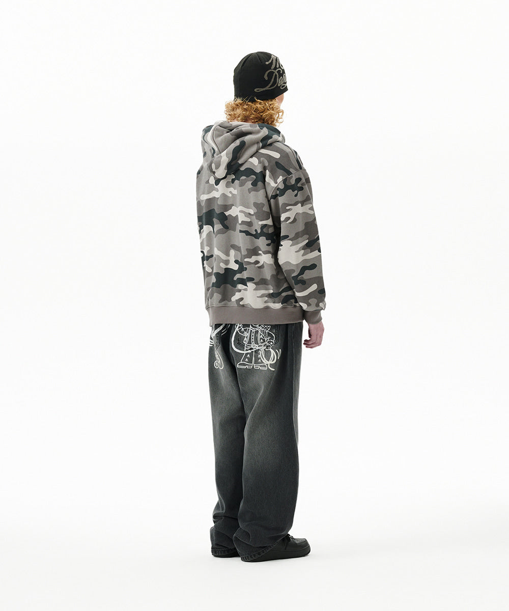 Mahagrid Camo Applique Zip Up Hoodie