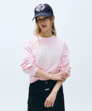 Marithé François Girbaud W Lace Applique Crop Sweatshirt Light Pink