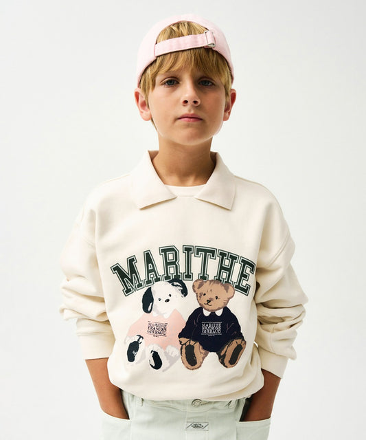 Marithé François Girbaud Enfant Mari Puppy and Bear Collar Sweatshirt Pink