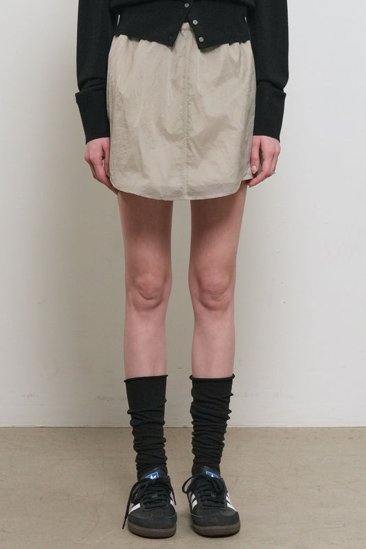 General Idea WOMAN Sheer Shirring Layered Banding Mini Skirt [ASH KHAKI]