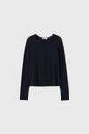 General Idea WOMAN Airy Round Neck Pin Tuck T-Shirt [NAVY]