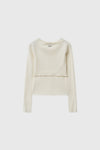 General Idea WOMAN Boat Neck Cardigan Sleeveless Set [IVORY]