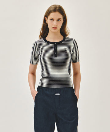 Marithé François Girbaud W STRIPE HENLEY NECK TEE