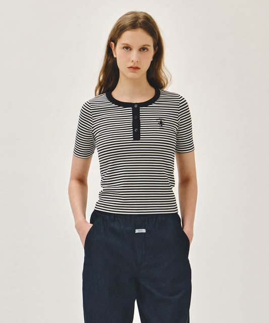 Marithé François Girbaud W STRIPE HENLEY NECK TEE