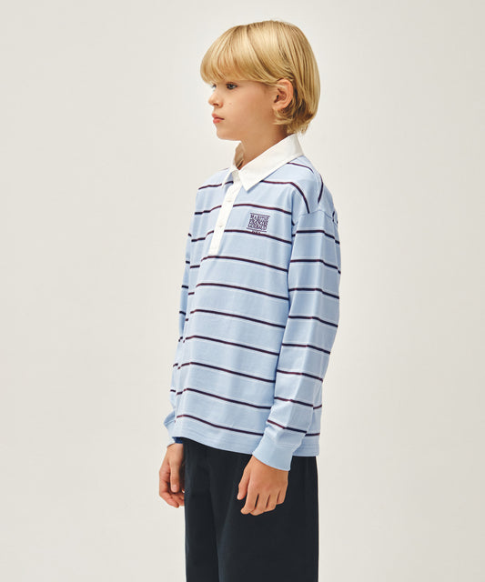 Marithé François Girbaud Kids Collar Stripe Long Sleeve Tee Light Blue