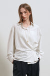 General Idea WOMAN Loose Fit Button Wrap Stripe Shirt [WHITE]