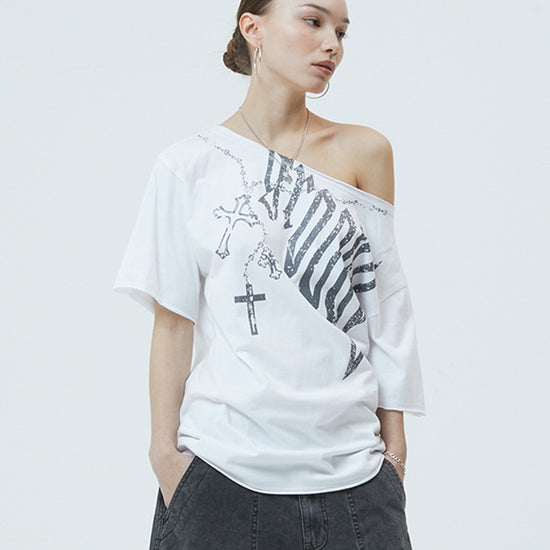 Mahagrid Groovy One Shoulder Tee in White