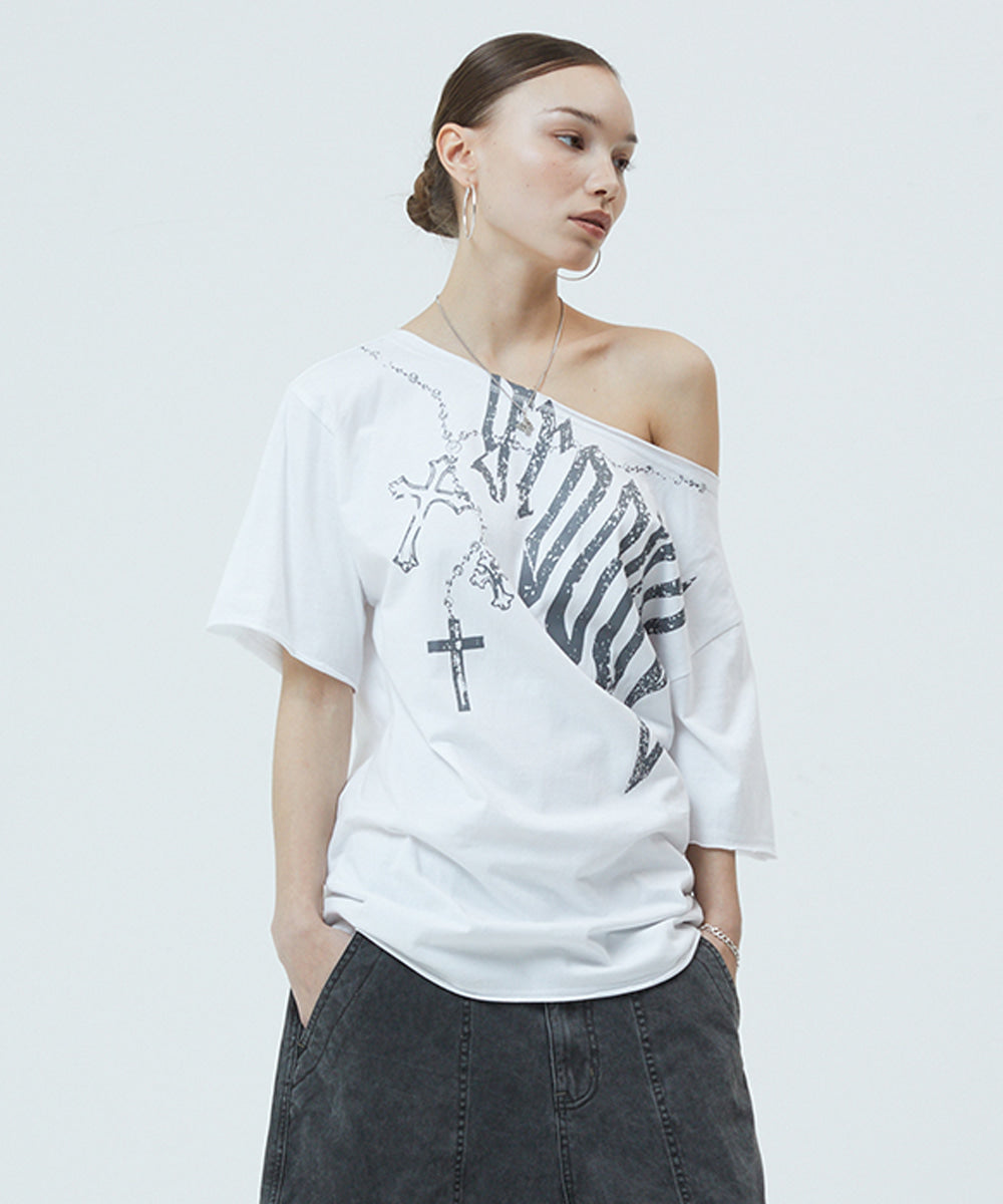 Mahagrid Groovy One Shoulder Tee in White