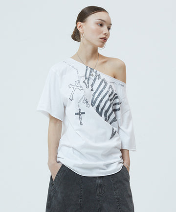 Mahagrid Groovy One Shoulder Tee in White