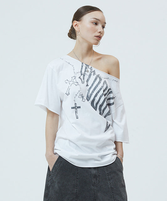 Mahagrid Groovy One Shoulder Tee in White