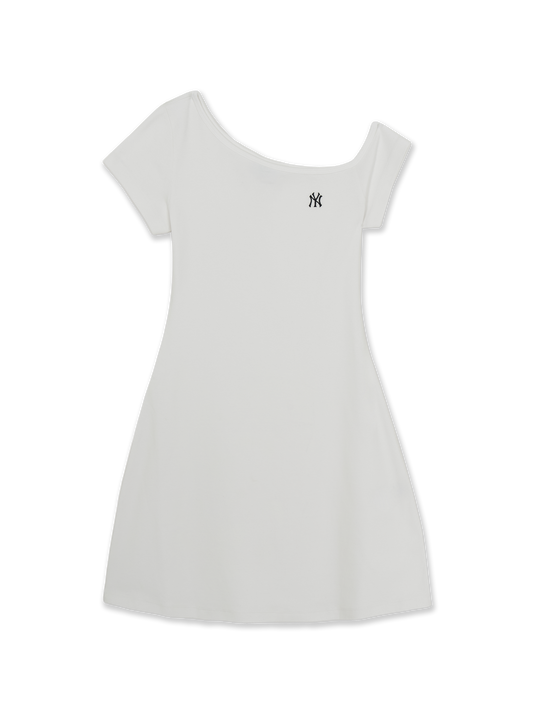 MLB Women's Basic Off Shoulder Shirring Ribbed Dress