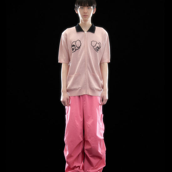 Nice Ghost Club Juggling Skeletons Half Knit Zip Up Polo [Pink]
