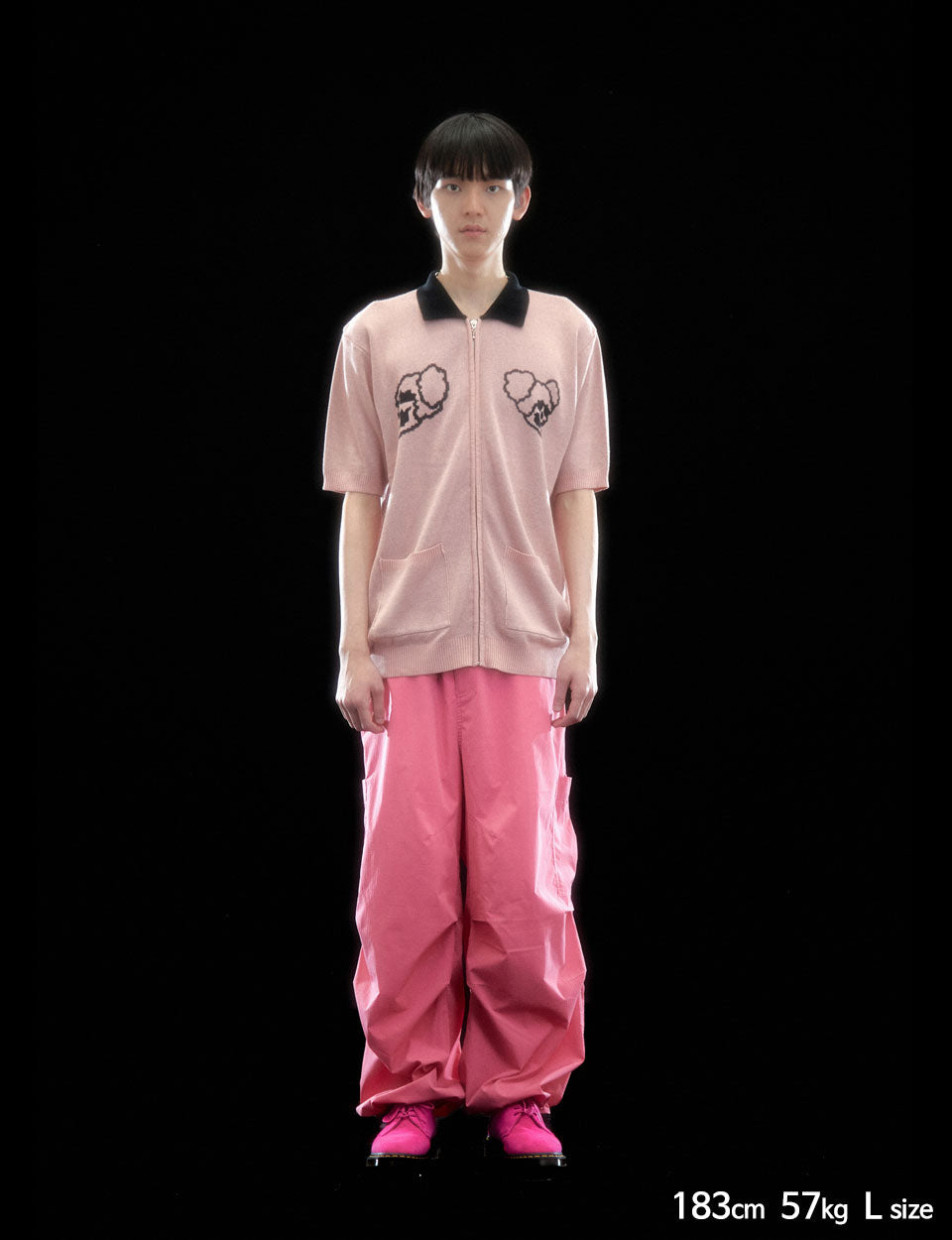 Nice Ghost Club Juggling Skeletons Half Knit Zip Up Polo [Pink]