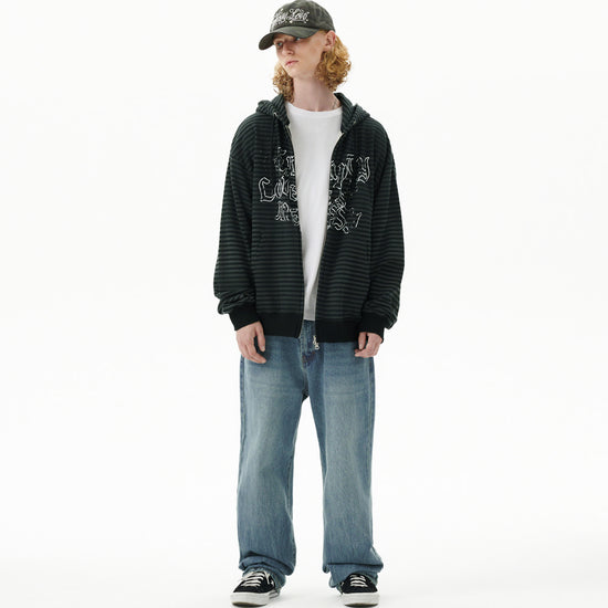 Mahagrid Empty Stripe Zip Up Hoodie Black