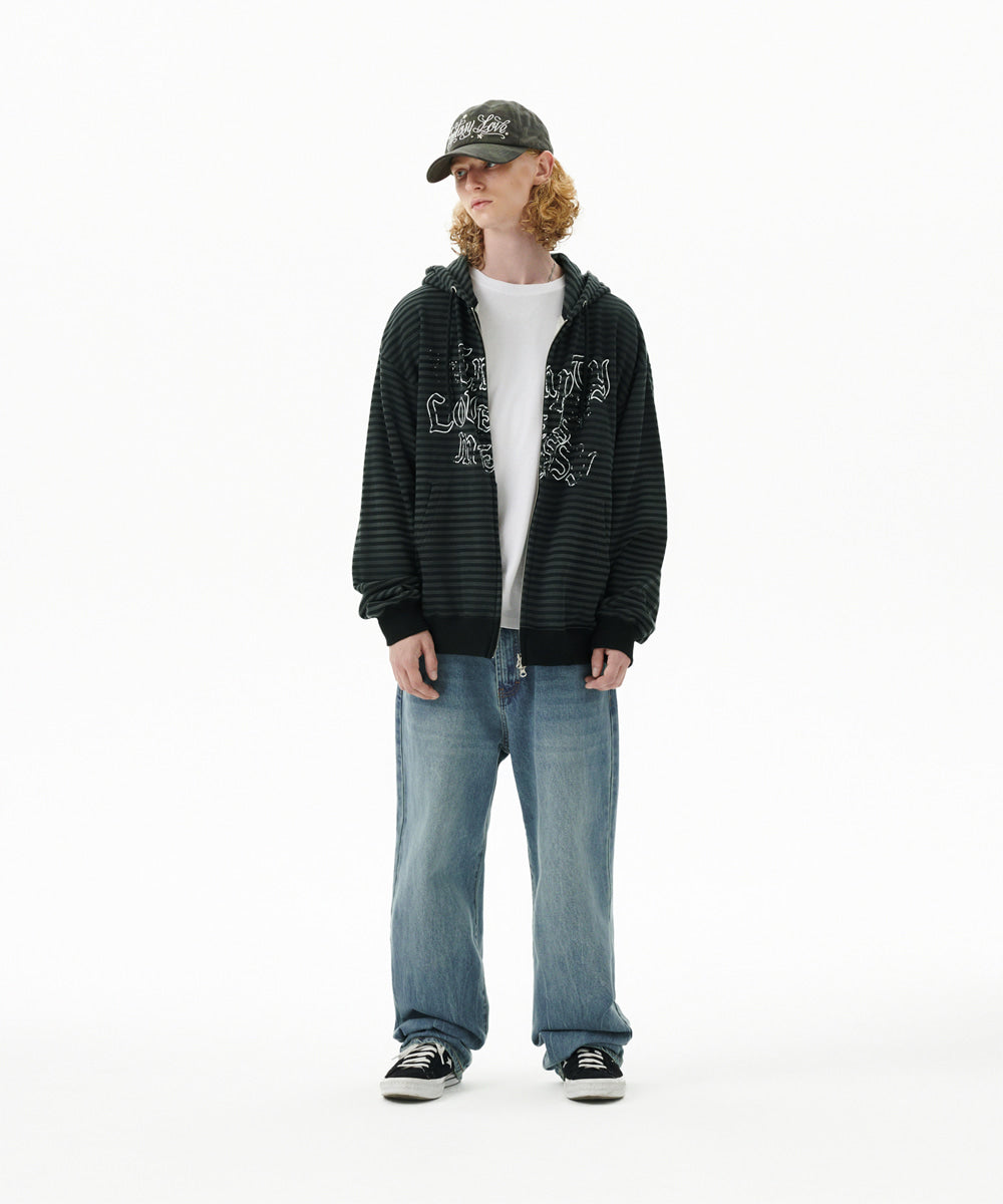 Mahagrid Empty Stripe Zip Up Hoodie Black