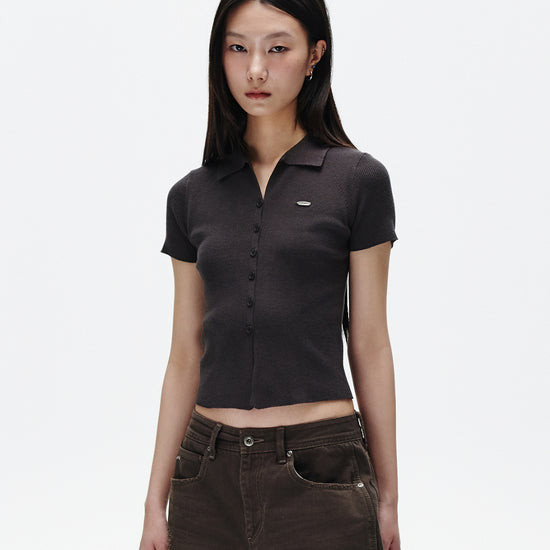 Mahagrid Button-Up Collar Knit