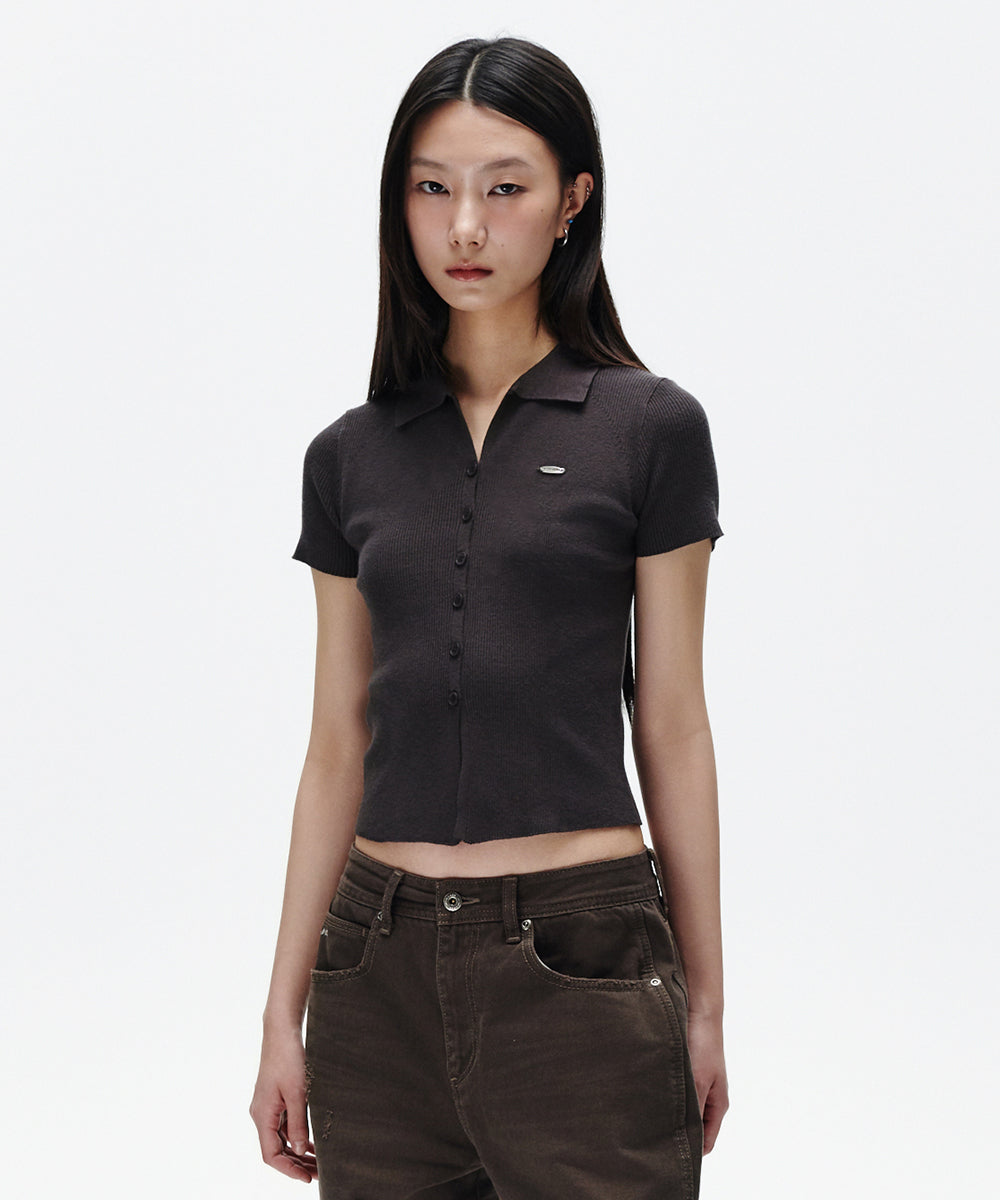 Mahagrid Button-Up Collar Knit