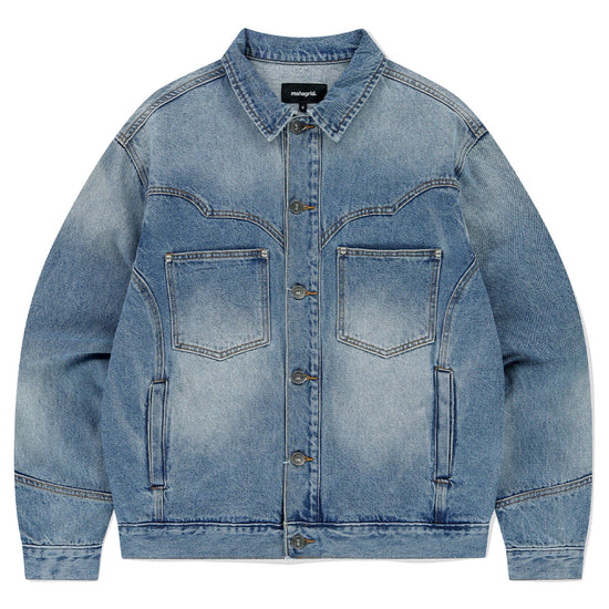 Mahagrid Western Denim Jacket Blue