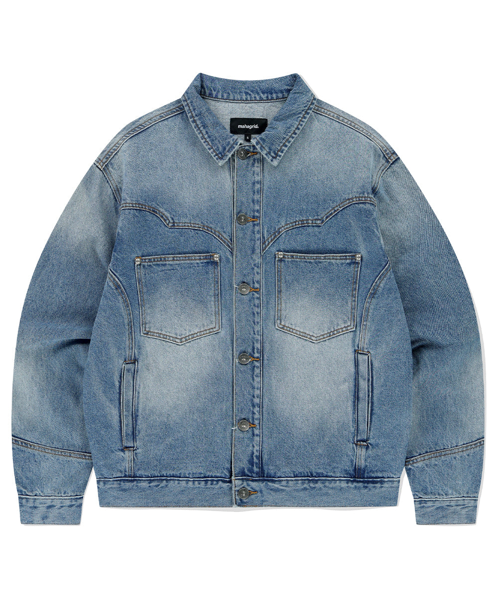 Mahagrid Western Denim Jacket Blue