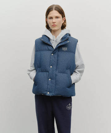 Marithé François Girbaud Classic Logo Denim Down Vest Dark Blue
