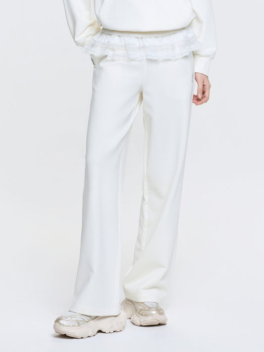 MLB Women's Basic Lace Ruffle Semi Wide Pants