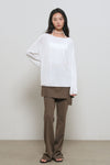General Idea WOMAN Sheer Boucle Boat Neck Pullover [WHITE]