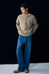 General Idea MAN Fleece-Lined Stretch Straight Denim Pants [Navy]