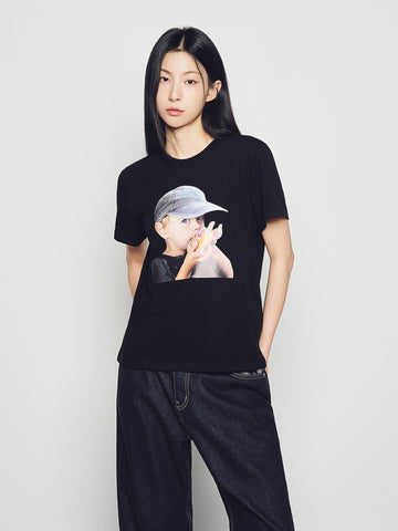 ADLV Women's ADLV Baby Face Cap Boy Short Sleeve T-Shirt