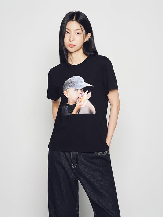 ADLV Women's ADLV Baby Face Cap Boy Short Sleeve T-Shirt