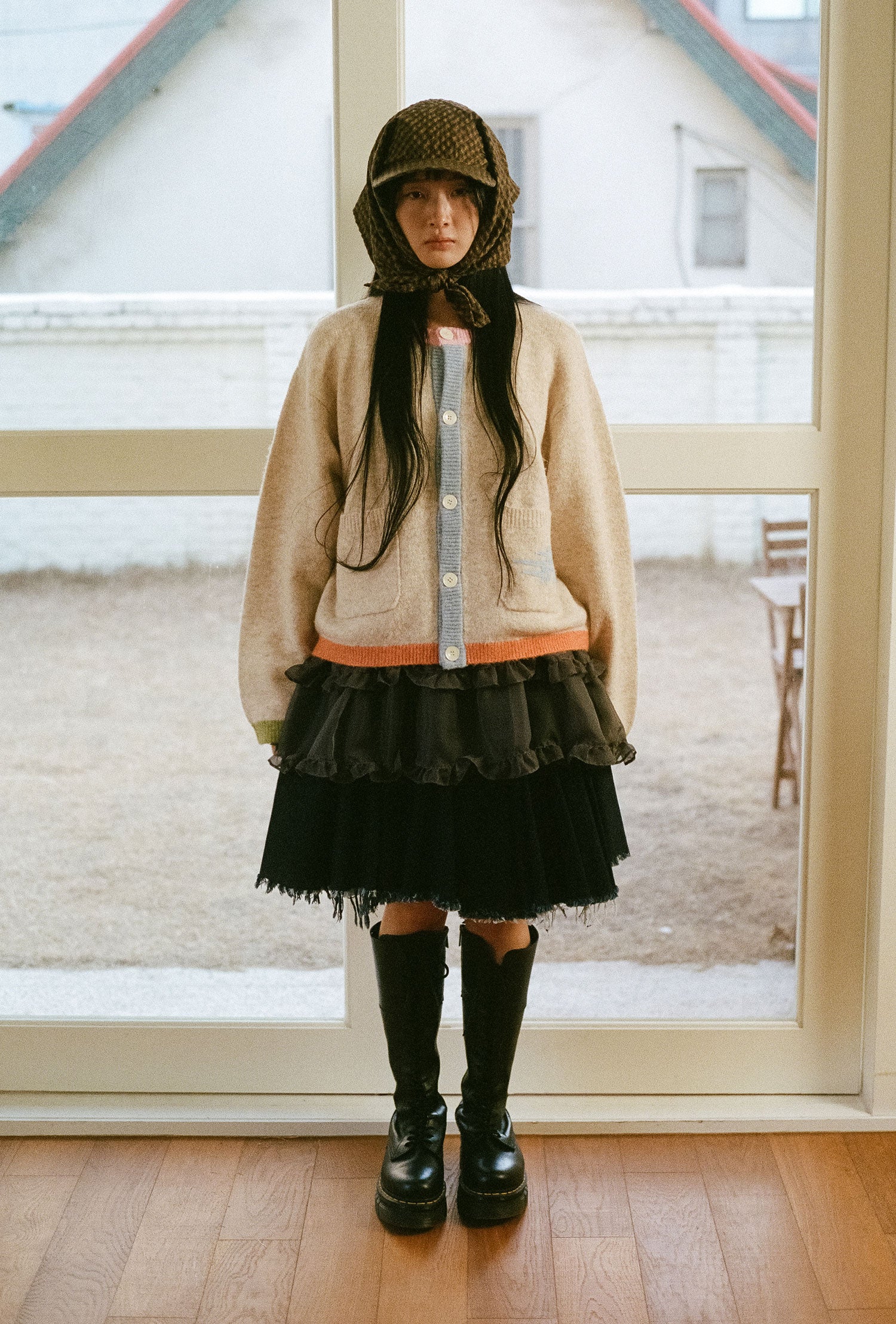 Nice Ghost Club Color Block Knit Cardigan
