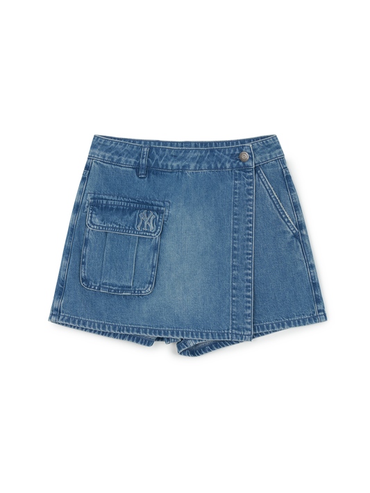 MLB Women's Basic Small Logo Cargo Denim Wrap Skirt