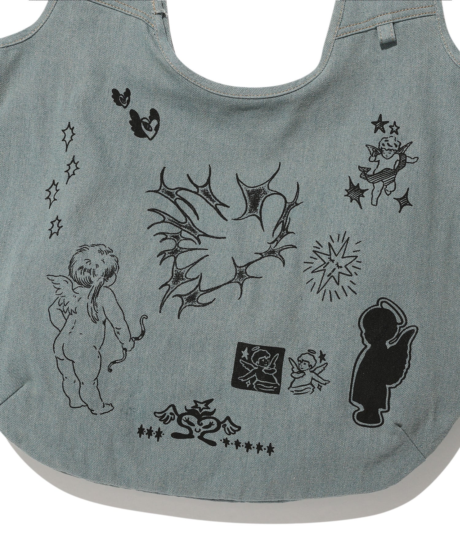 Nice Ghost Club Denim Doodle Shoulder Tote Bag