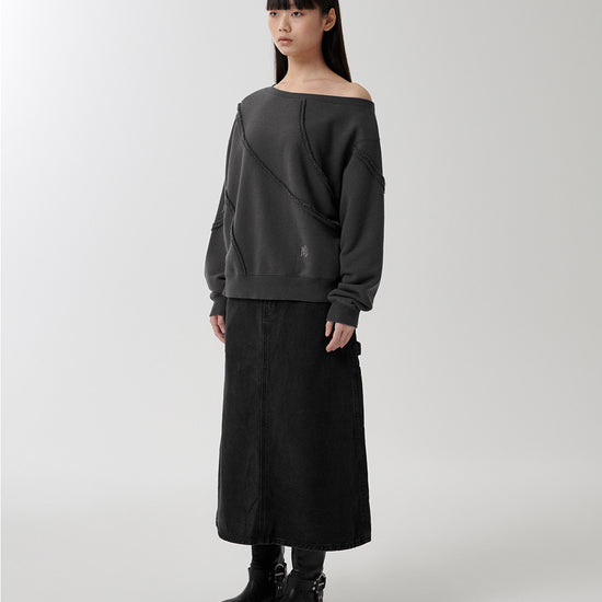 Mahagrid Cut Off One Shoulder Sweatshirt