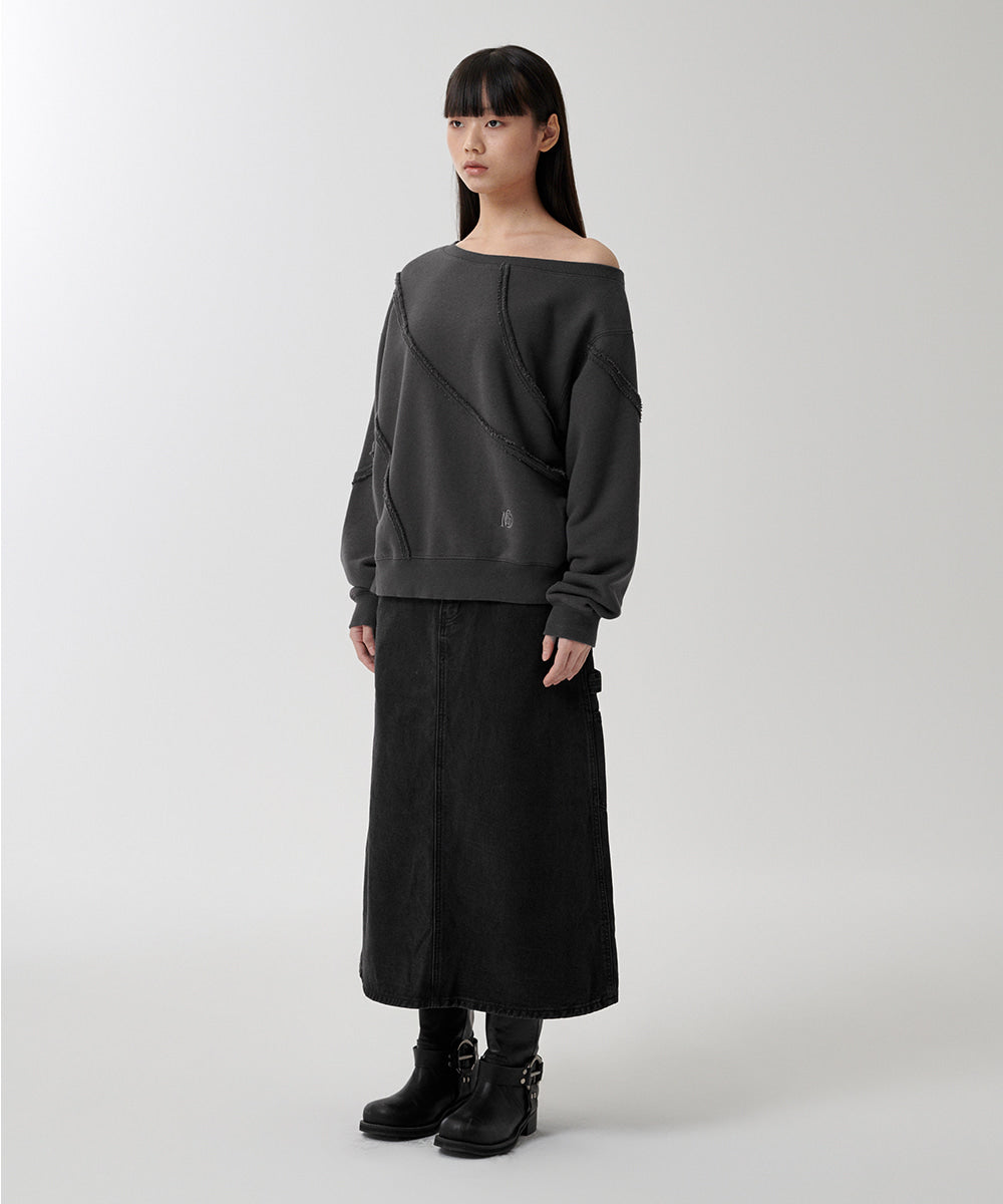 Mahagrid Cut Off One Shoulder Sweatshirt