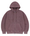 Mahagrid Big Gothic Cut Off Pigment Zip-Up Hoodie in Burgundy