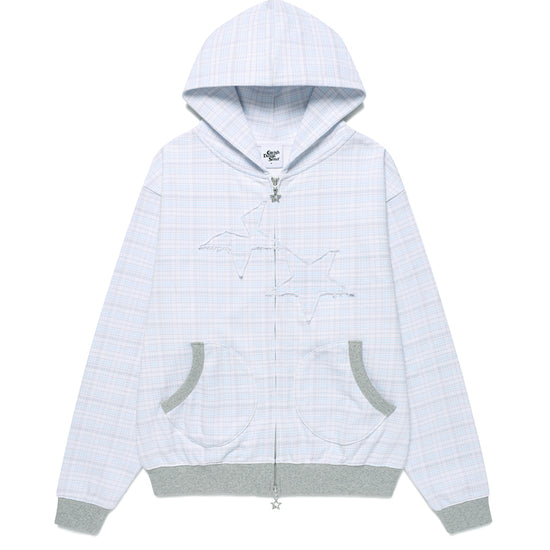 Cavish Kyurin Wearing TWIN STAR CHECK ZIP UP HOODIE [BLUE]