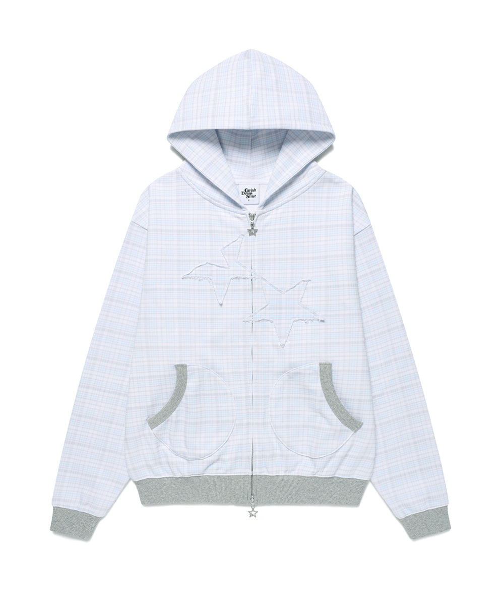Cavish Kyurin Wearing TWIN STAR CHECK ZIP UP HOODIE [BLUE]