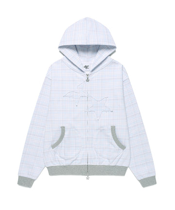 Cavish Kyurin Wearing TWIN STAR CHECK ZIP UP HOODIE [BLUE]