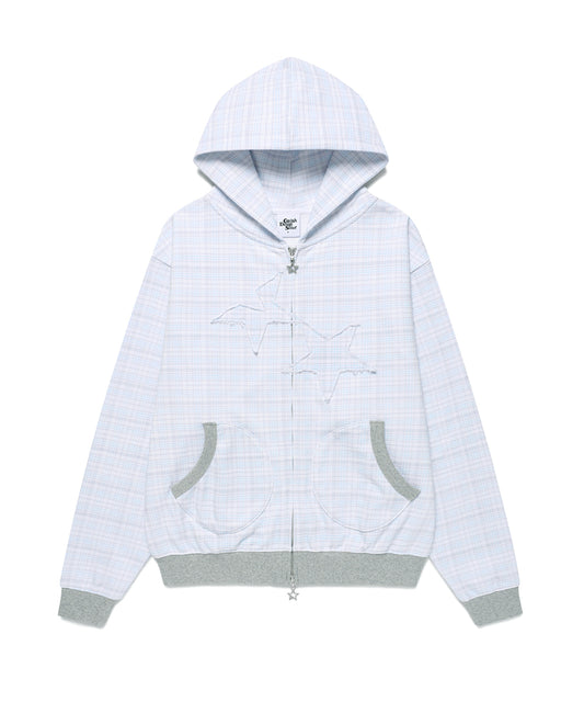Cavish Kyurin Wearing TWIN STAR CHECK ZIP UP HOODIE [BLUE]