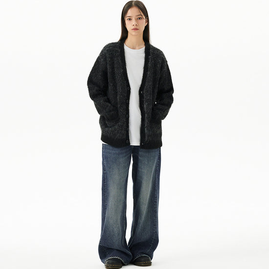 Mahagrid Mixed Hairy Knit Cardigan