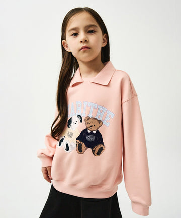 Marithé François Girbaud Enfant Mari Puppy and Bear Collar Sweatshirt Pink