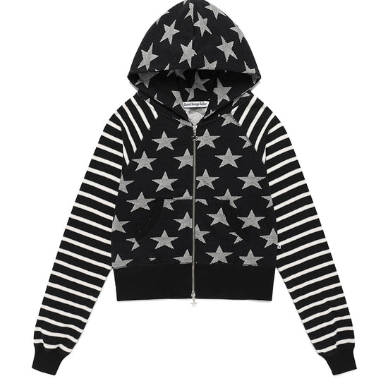 Cavish Women's Raglan Star Zip Up Hoodie