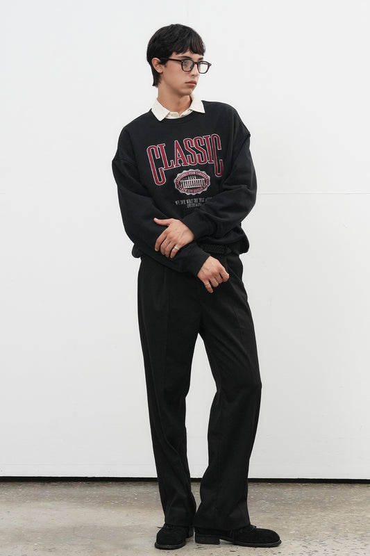 General Idea UNISEX Classic Appliqué Oversized Crewneck Sweatshirt [BLACK]