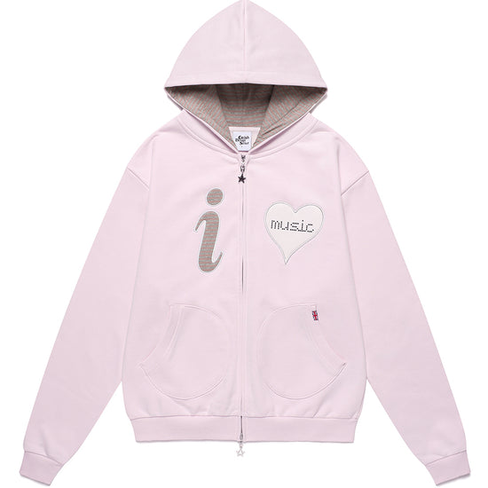 Cavish S Size 5/8 Delivery I LOVE MUSIC ZIP UP HOODIE [PINK]
