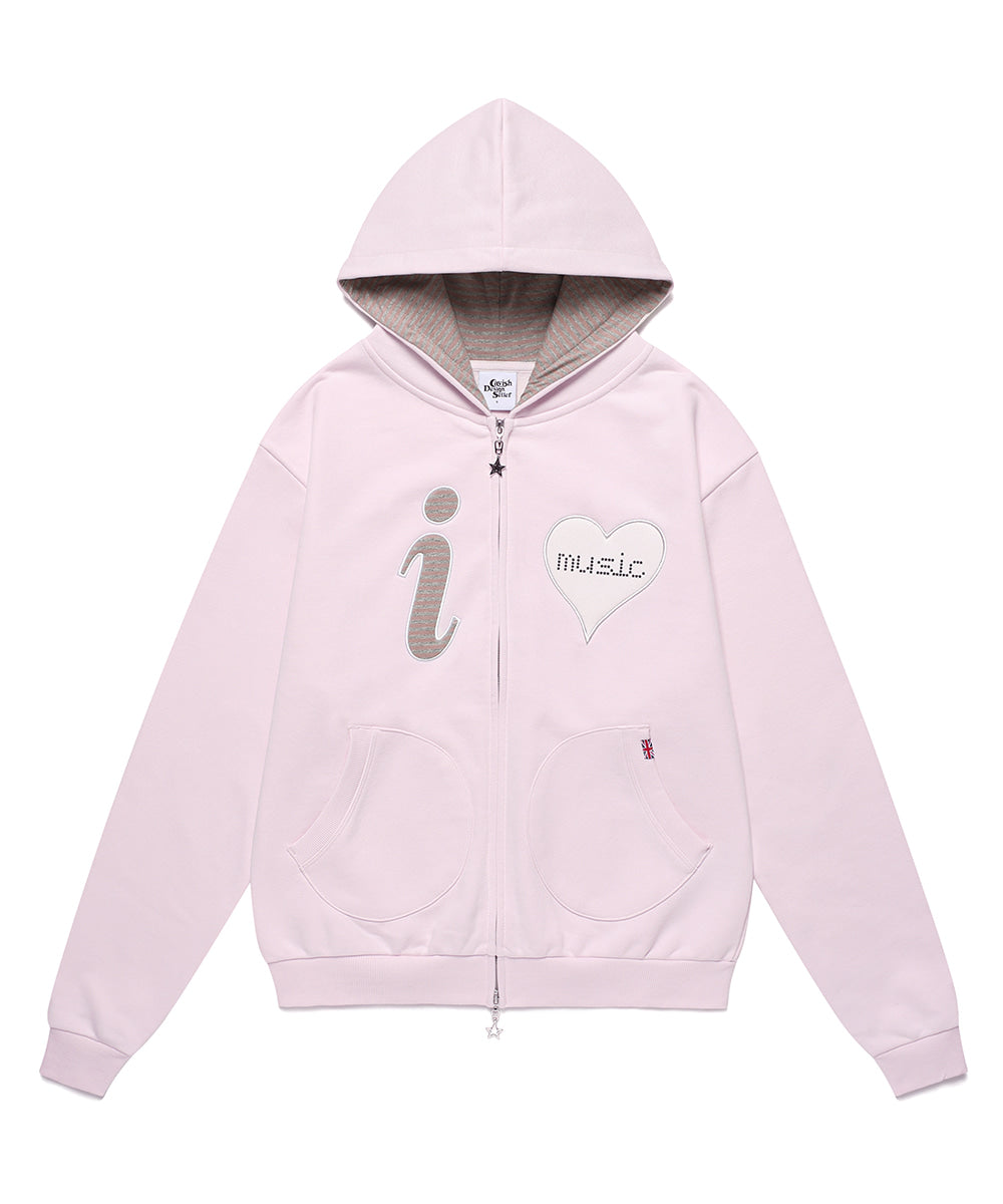 Cavish S Size 5/8 Delivery I LOVE MUSIC ZIP UP HOODIE [PINK]