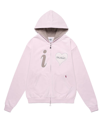 Cavish S Size 5/8 Delivery I LOVE MUSIC ZIP UP HOODIE [PINK]