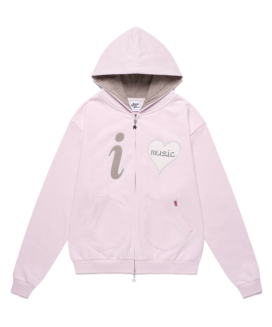 Cavish S Size 5/8 Delivery I LOVE MUSIC ZIP UP HOODIE [PINK]