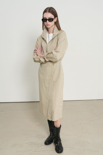 General Idea WOMAN High Neck Zip-Up Wrap Dress [BEIGE]